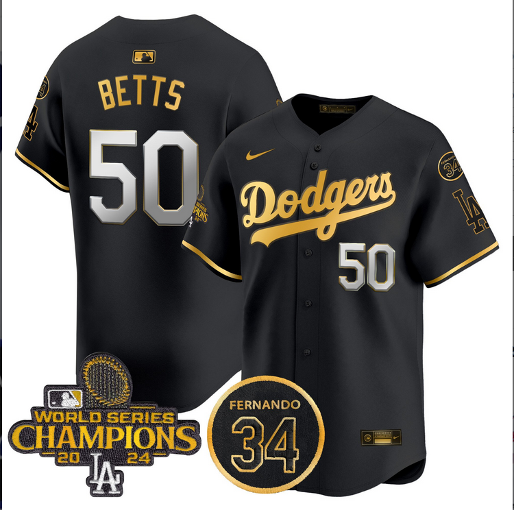 Men MLB Los Angeles Dodgers  #50 Betts black 2024 World Series Champions Patch Limited Jersey